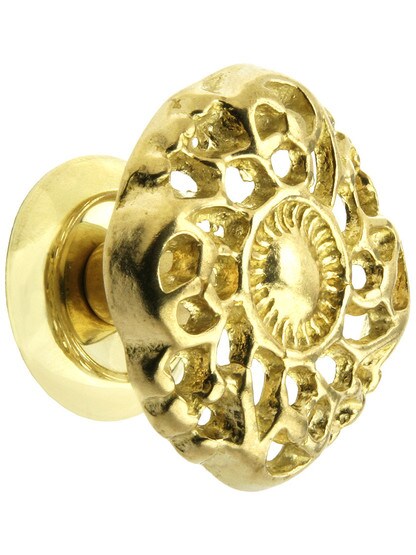 Cast Brass Ornate Cabinet Knob - 1 1/2 inch Diameter in Unlacquered Brass.
